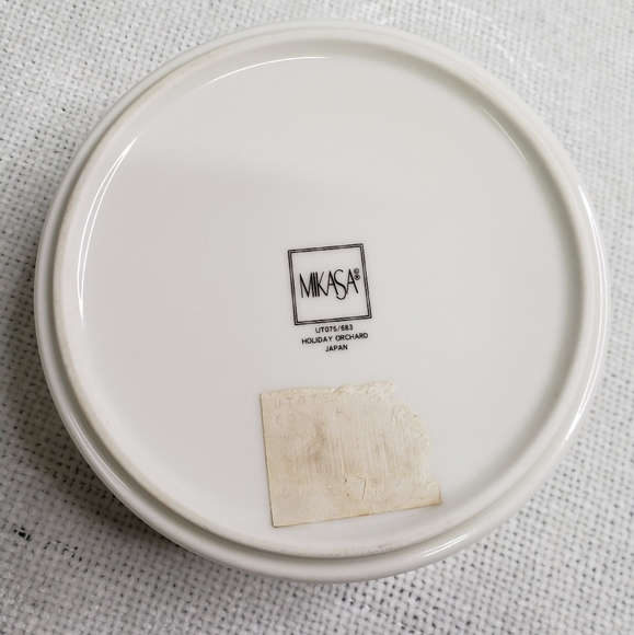 Candy Bowl Dish Round Powder Trinket Box Mikasa Holiday Orchard Vintage 1980s - Picture 3 of 8